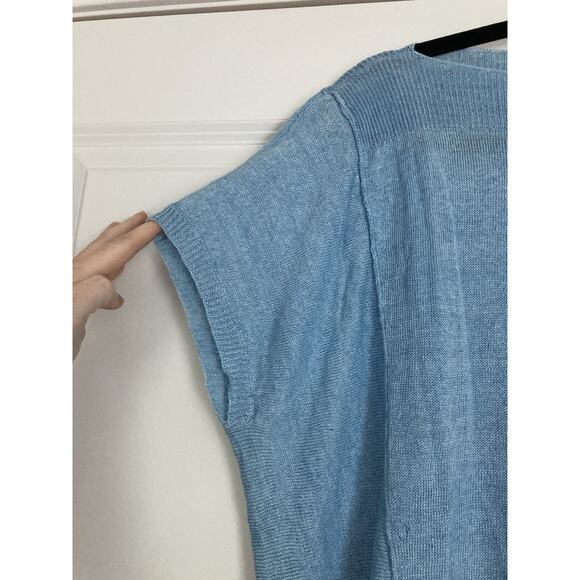 Eileen Fisher Womens Small Linen Delave Bateau Neck Box Top Sky Blue Coastal - Picture 2 of 9